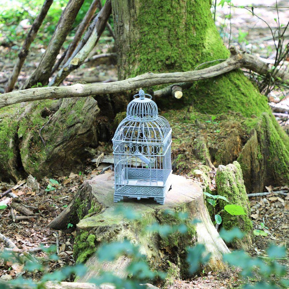 Cage à oiseaux bougeoir en métal gris 16.5 x 16.5 x 40 cm Chemin de campagne - Imagen 4