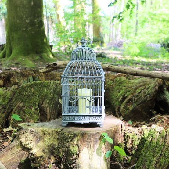Cage à oiseaux bougeoir en métal gris 16.5 x 16.5 x 40 cm Chemin de campagne - Imagen 2