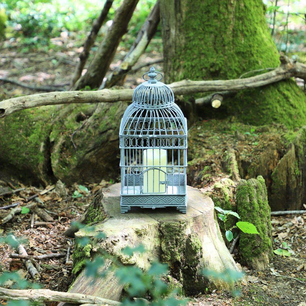 Cage à oiseaux bougeoir en métal gris 16.5 x 16.5 x 40 cm Chemin de campagne - Imagen 3