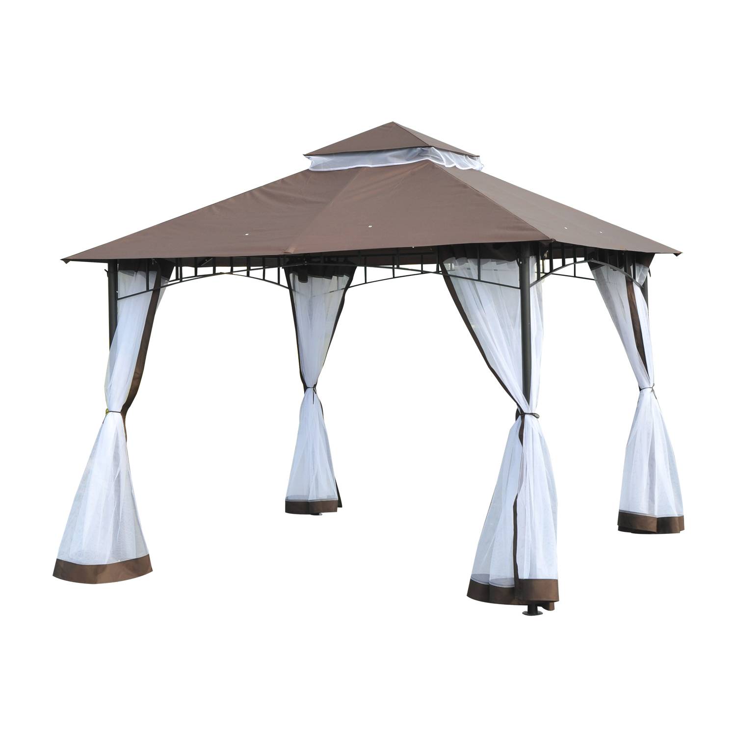 Outsunny - Tonnelle barnum style colonial double toit toile moustiquaires amovibles 3L x 3l x 2,7H m métal époxy polyester chocolat et blanc - Image 1