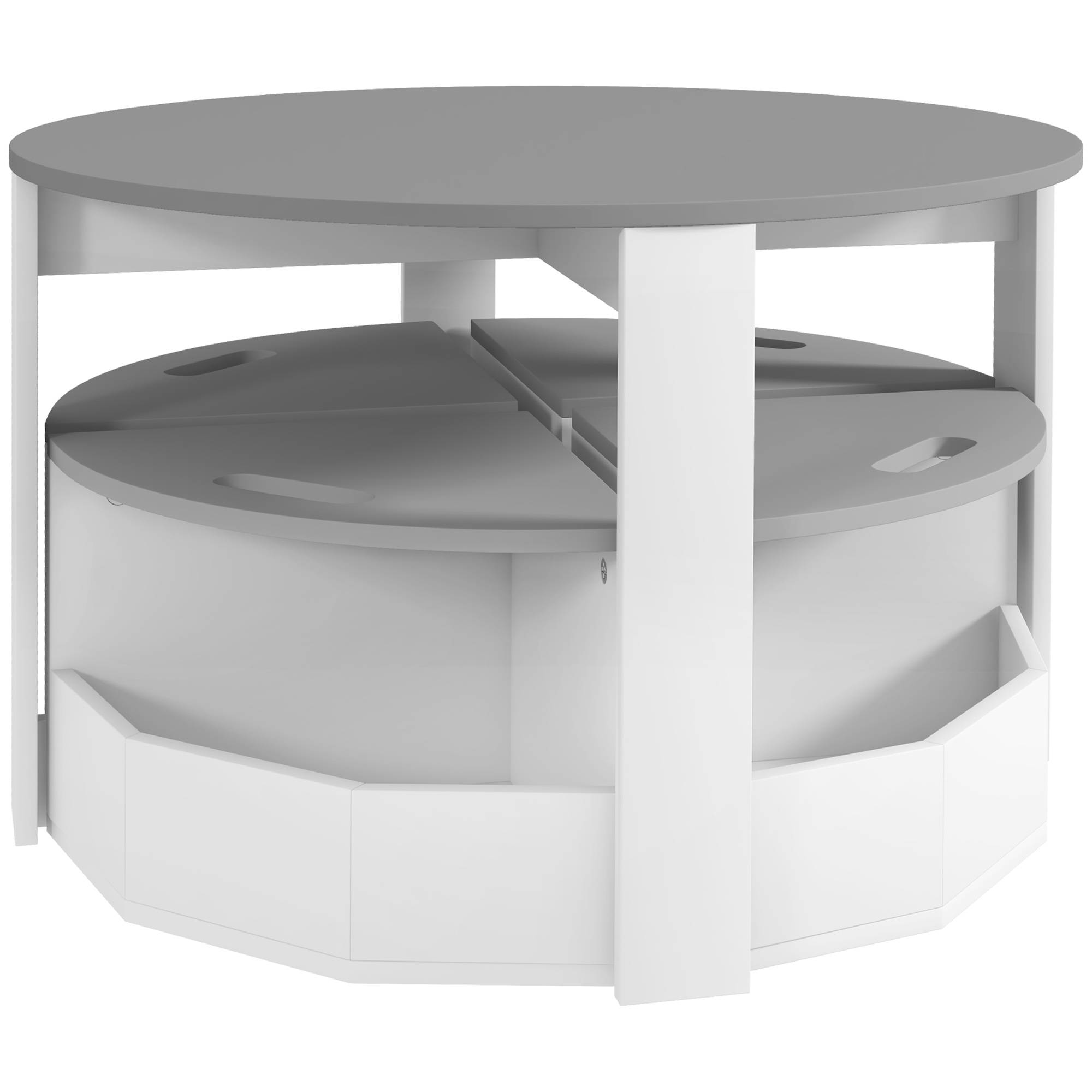Ensemble table enfant et 4 tabourets gain de place avec rangement bois, gris - Image 2