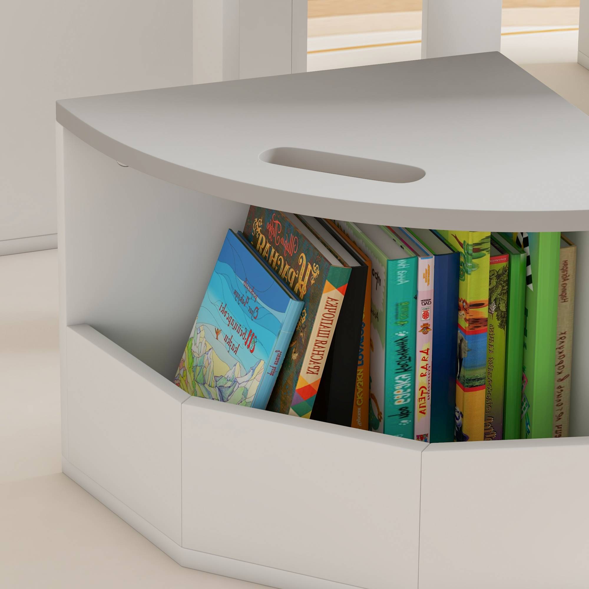 Ensemble table enfant et 4 tabourets gain de place avec rangement bois, gris - Image 10