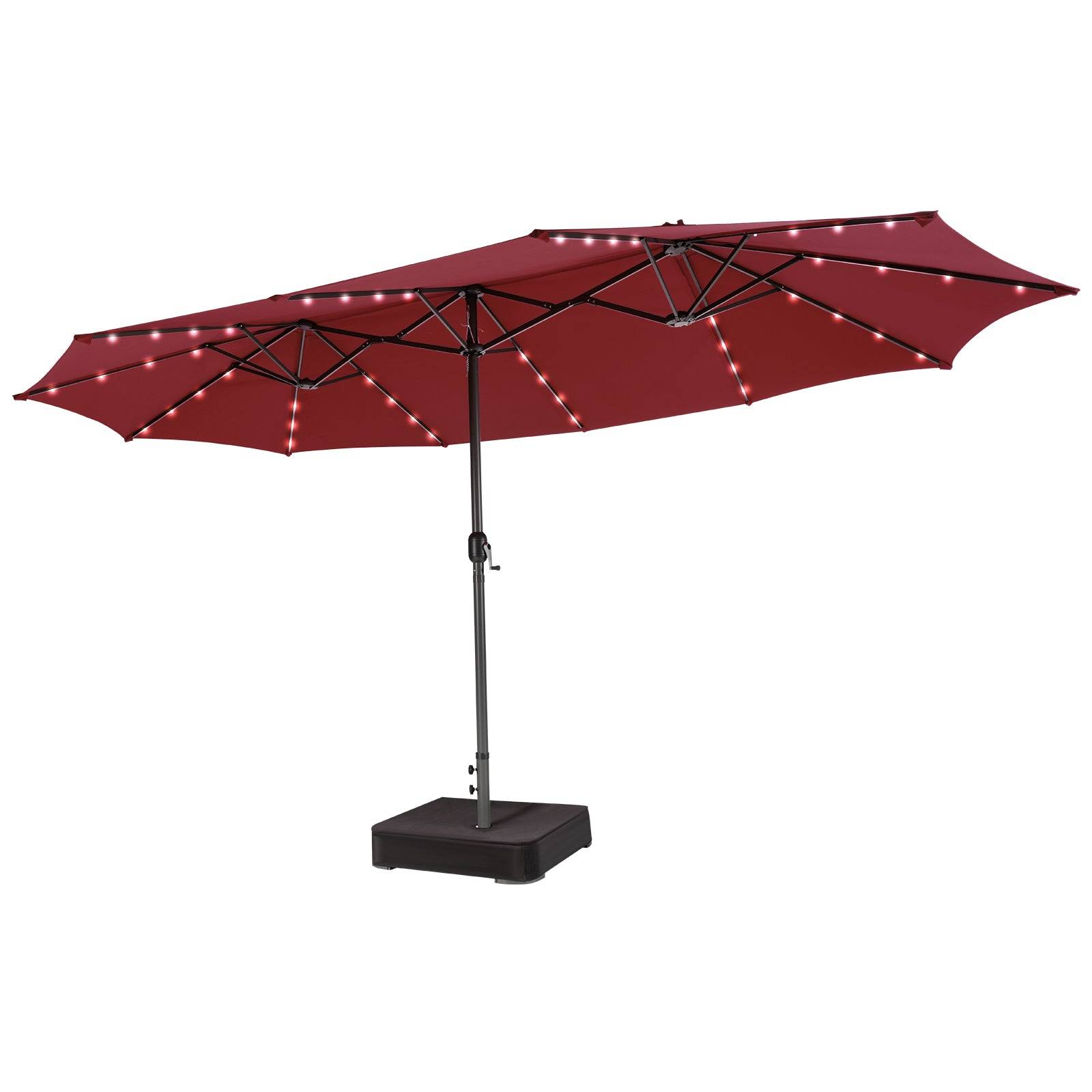 Helloshop26 - Parasol double face de 4,70 m avec 48 lumières led base à lester avec sac de sable (non inclus) parasol à manivelle rouge - Imagen 1