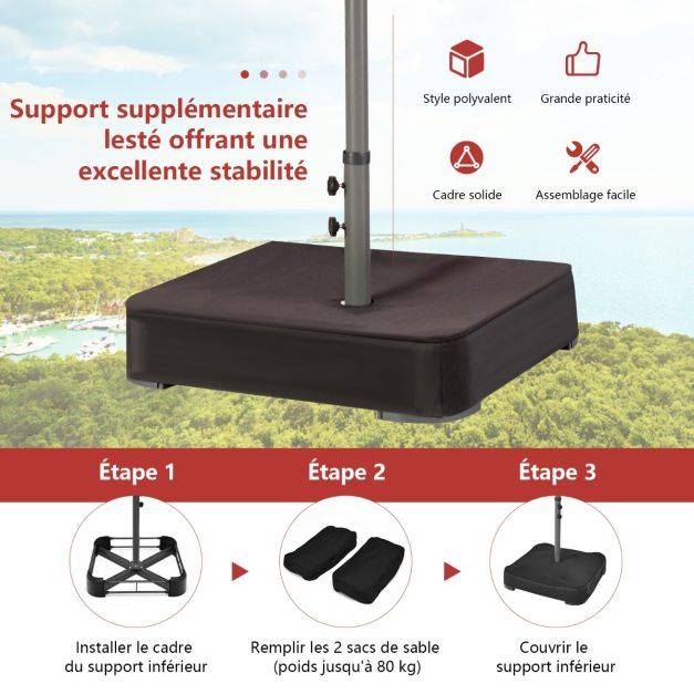 Helloshop26 - Parasol double face de 4,70 m avec 48 lumières led base à lester avec sac de sable (non inclus) parasol à manivelle rouge - Imagen 4