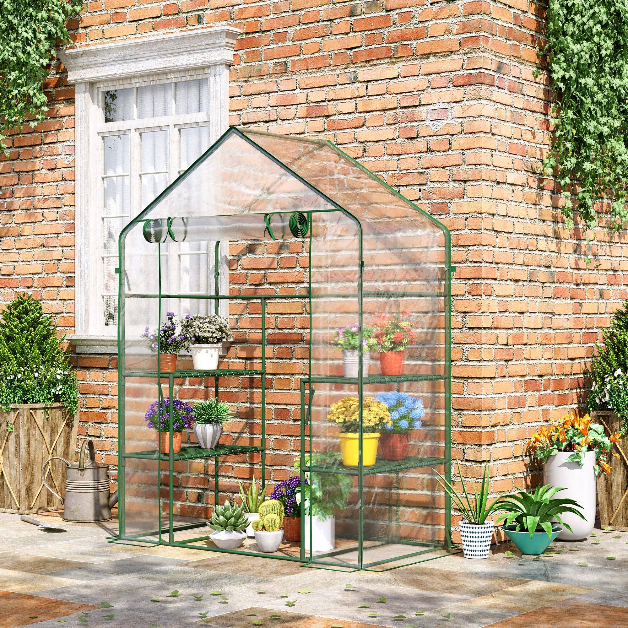 Serre de jardin balcon acier 4 tablettes culture plantes porte zippée 142x73x195cm transparent - ComfortXL Outdoor Living - Image 4