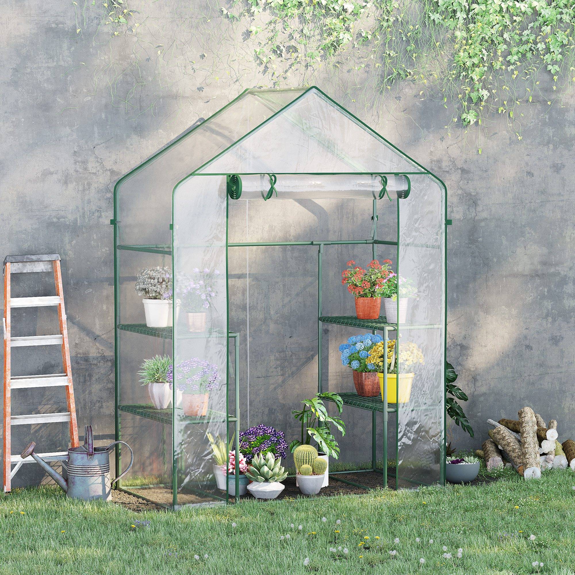 Serre de jardin balcon acier 4 tablettes culture plantes porte zippée 142x73x195cm transparent - ComfortXL Outdoor Living - Image 3