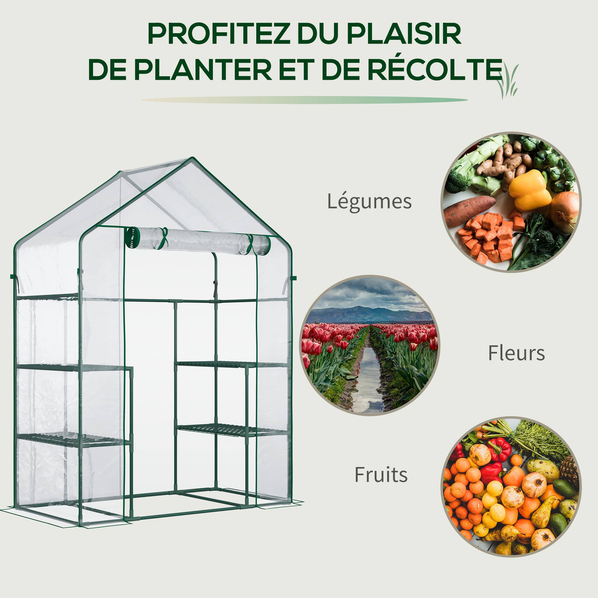 Serre de jardin balcon acier 4 tablettes culture plantes porte zippée 142x73x195cm transparent - ComfortXL Outdoor Living - Image 9