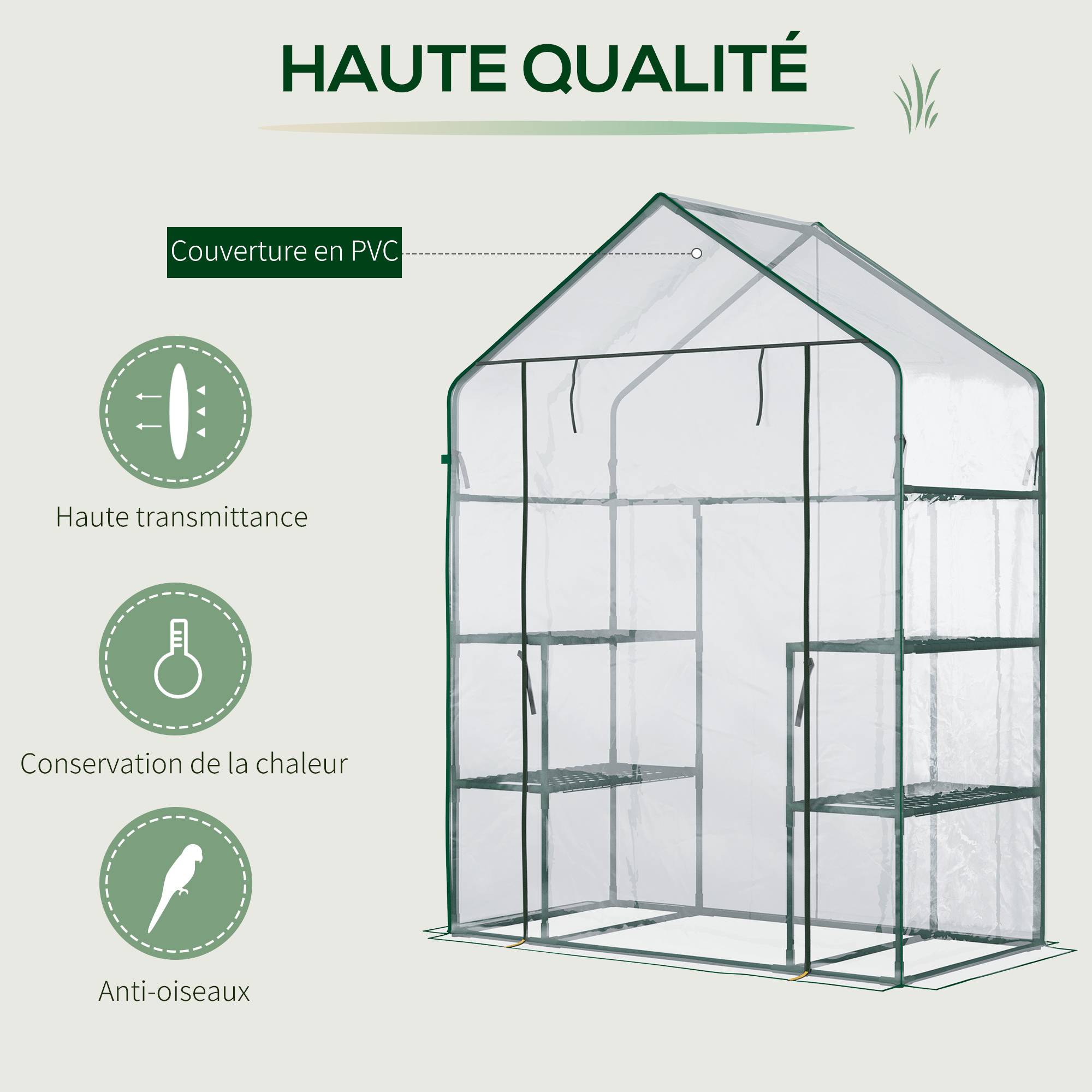 Serre de jardin balcon acier 4 tablettes culture plantes porte zippée 142x73x195cm transparent - ComfortXL Outdoor Living - Image 6