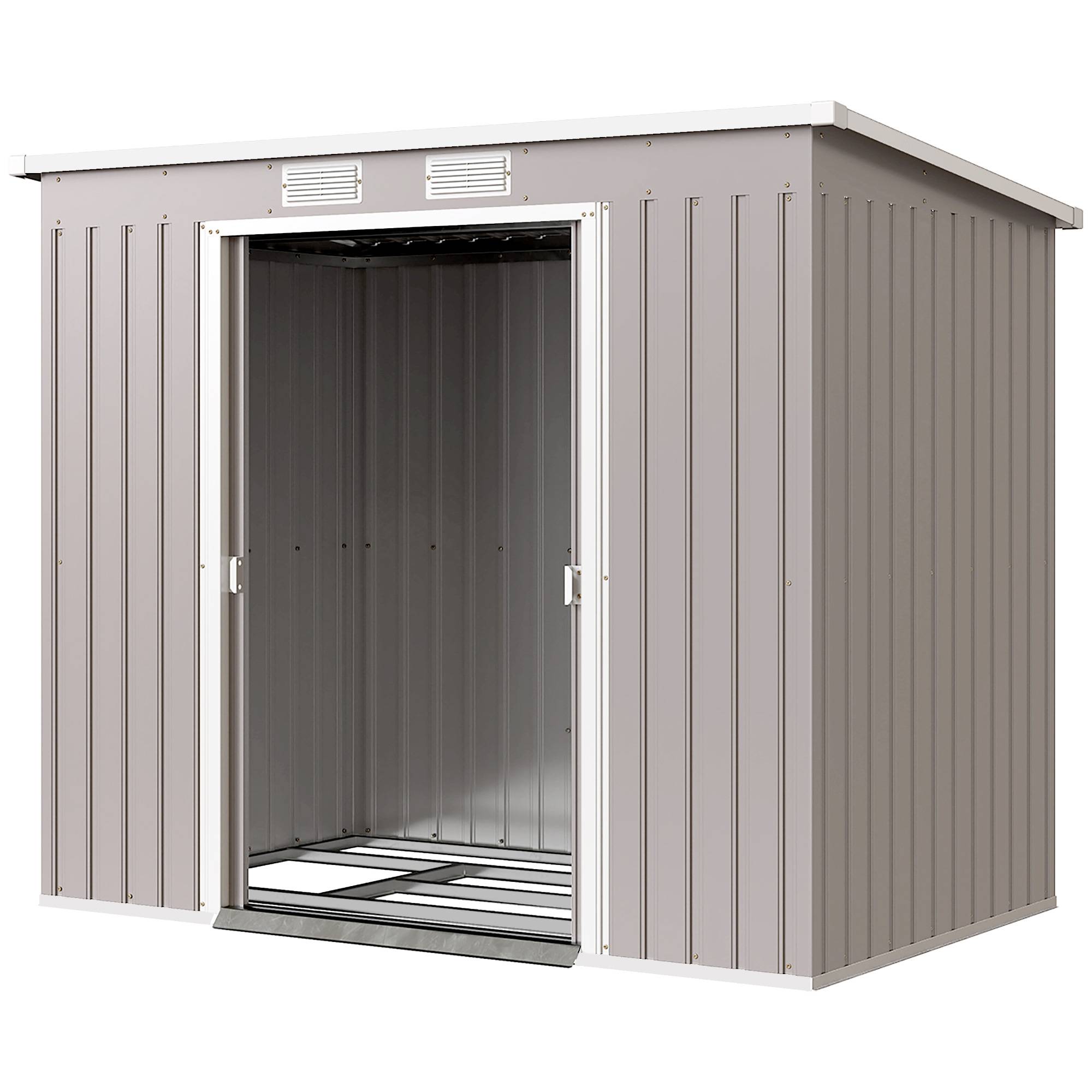 Abri outillage fenêtres aération portes coulissantes acier galvanisé 213x130x172cm gris clair - Image 2