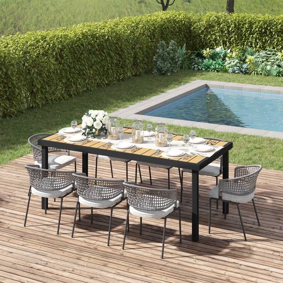 ComfortXL - Table de jardin aluminium 190 x 90 cm naturel noir terrasse repas 8 personnes - ComfortXL Outdoor Living - Image 3