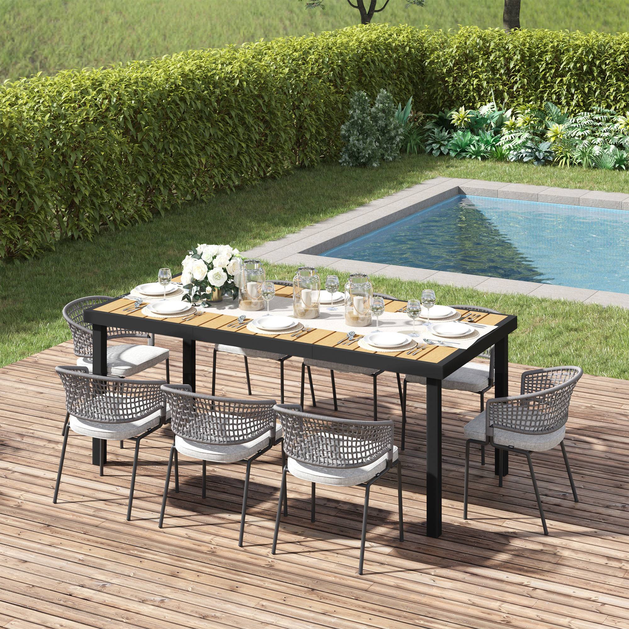 ComfortXL - Table de jardin aluminium 190 x 90 cm naturel noir terrasse repas 8 personnes - ComfortXL Outdoor Living - Image 3