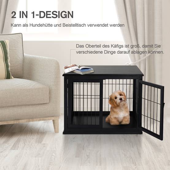 Cage pour chien avec surface de table, MDF et métal, Noir, 81 x 58.5 x 66 cm - PANGIVO - Image 5