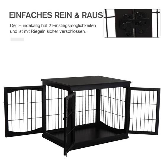 Cage pour chien avec surface de table, MDF et métal, Noir, 81 x 58.5 x 66 cm - PANGIVO - Image 6