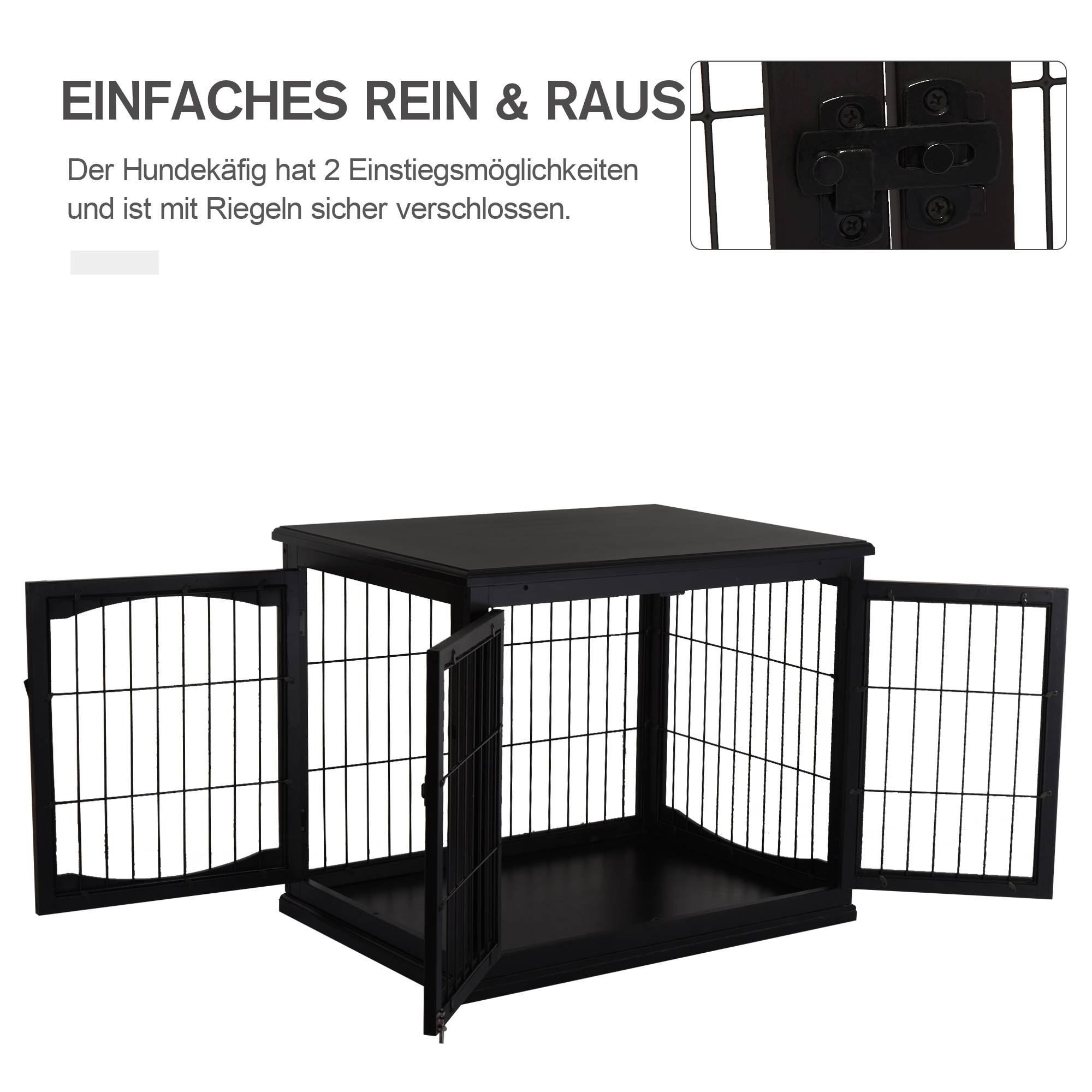 Cage pour chien avec surface de table, MDF et métal, Noir, 81 x 58.5 x 66 cm - PANGIVO - Image 6