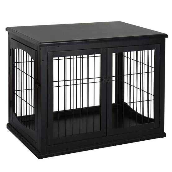 Cage pour chien avec surface de table, MDF et métal, Noir, 81 x 58.5 x 66 cm - PANGIVO - Image 1