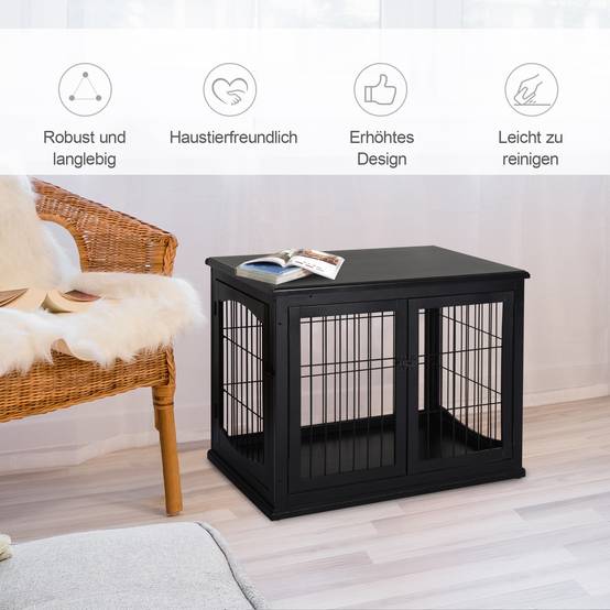 Cage pour chien avec surface de table, MDF et métal, Noir, 81 x 58.5 x 66 cm - PANGIVO - Image 4