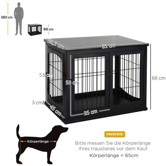 Cage pour chien avec surface de table, MDF et métal, Noir, 81 x 58.5 x 66 cm - PANGIVO - Image 3