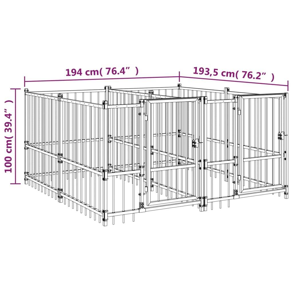 Vidaxl - Chenil d'extérieur pour chiens Acier 3,75 m² vidaXL 3124579 - Imagen 3