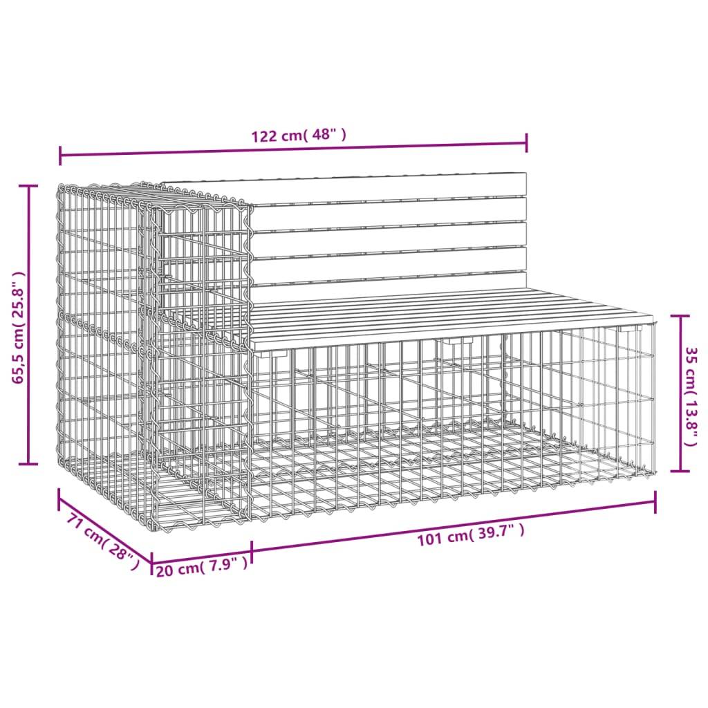 Maison Chic - Banc de jardin - Banc d'extérieur - Banquette design gabion 122x71x65,5 cm bois massif de pin - Imagen 8
