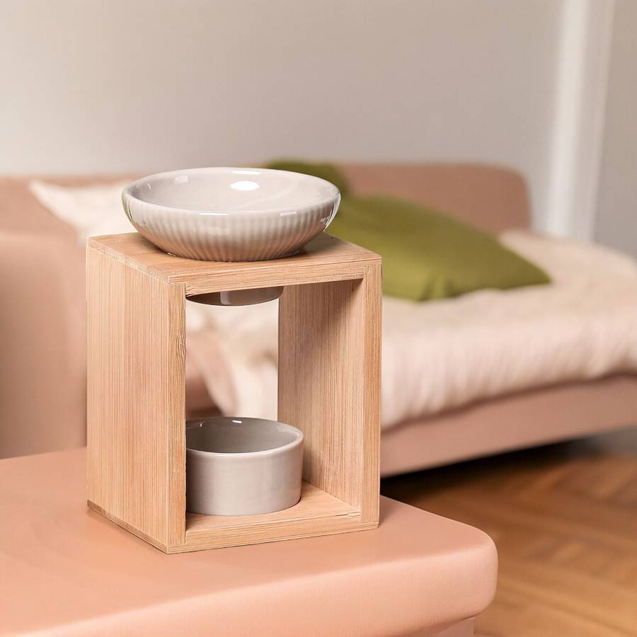 Brûle Parfum Yona - Brûleur Fondant Parfumé – Diffuseur Huile Essentielle – Brûleur en céramique et bambou - Haut: 12 cm - Zen'Arôme - Image 9