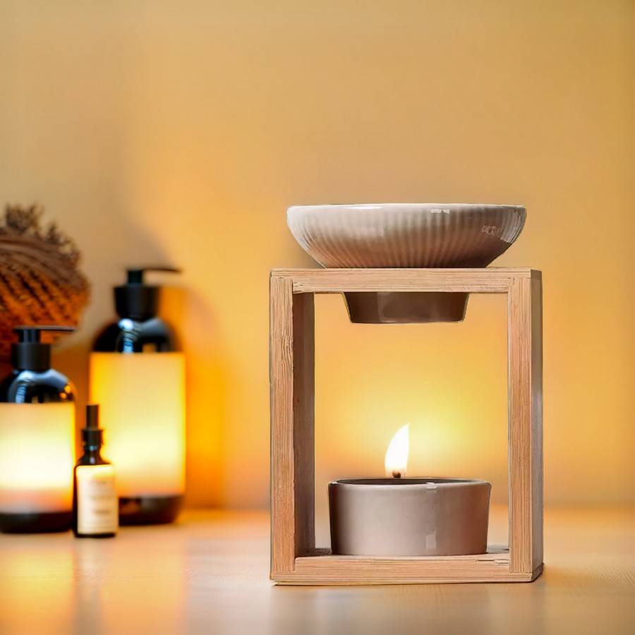 Brûle Parfum Yona - Brûleur Fondant Parfumé – Diffuseur Huile Essentielle – Brûleur en céramique et bambou - Haut: 12 cm - Zen'Arôme - Image 8