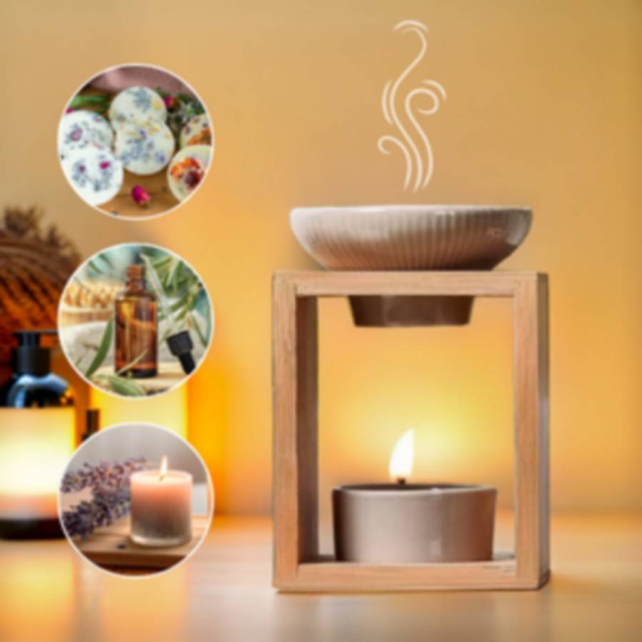 Brûle Parfum Yona - Brûleur Fondant Parfumé – Diffuseur Huile Essentielle – Brûleur en céramique et bambou - Haut: 12 cm - Zen'Arôme - Image 4