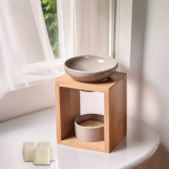 Brûle Parfum Yona - Brûleur Fondant Parfumé – Diffuseur Huile Essentielle – Brûleur en céramique et bambou - Haut: 12 cm - Zen'Arôme - Image 2