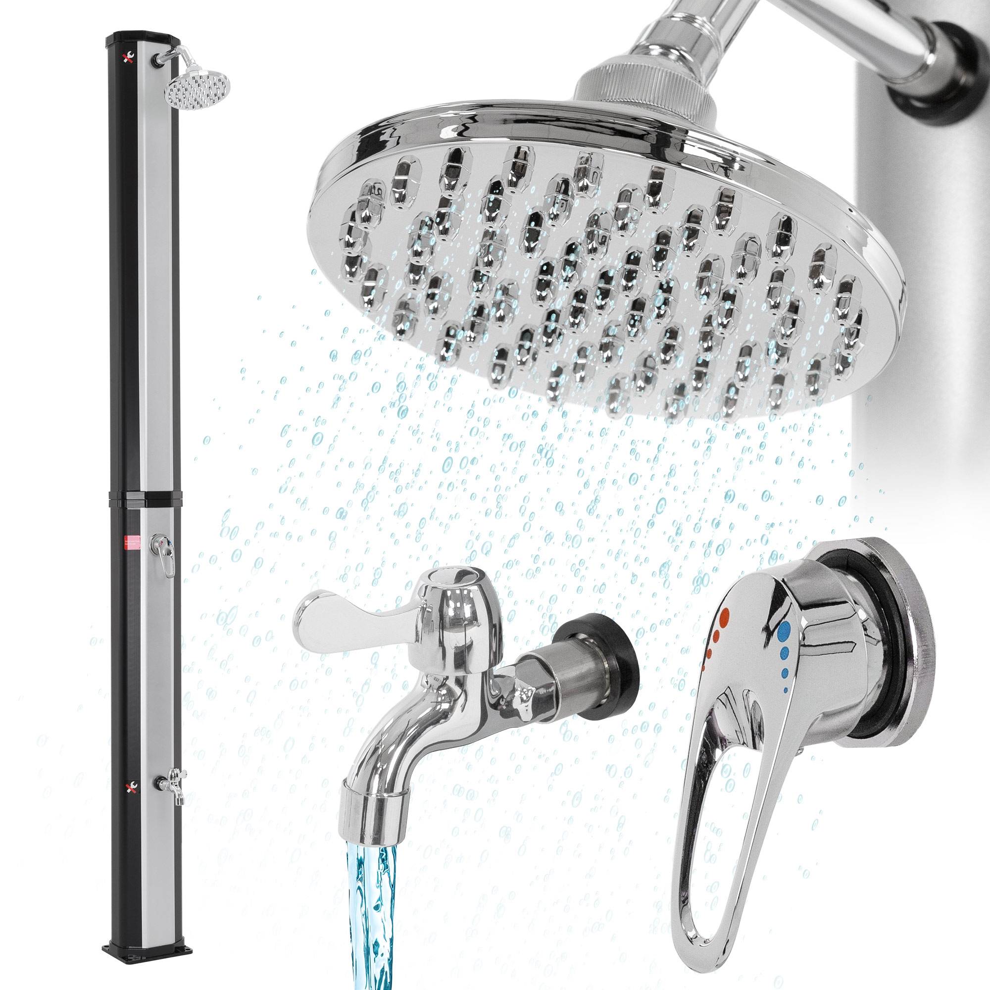 Ecd-Germany - Douche solaire pour l’extérieur 35 litres noir/argent + robinet raccord eau pied - Imagen 1