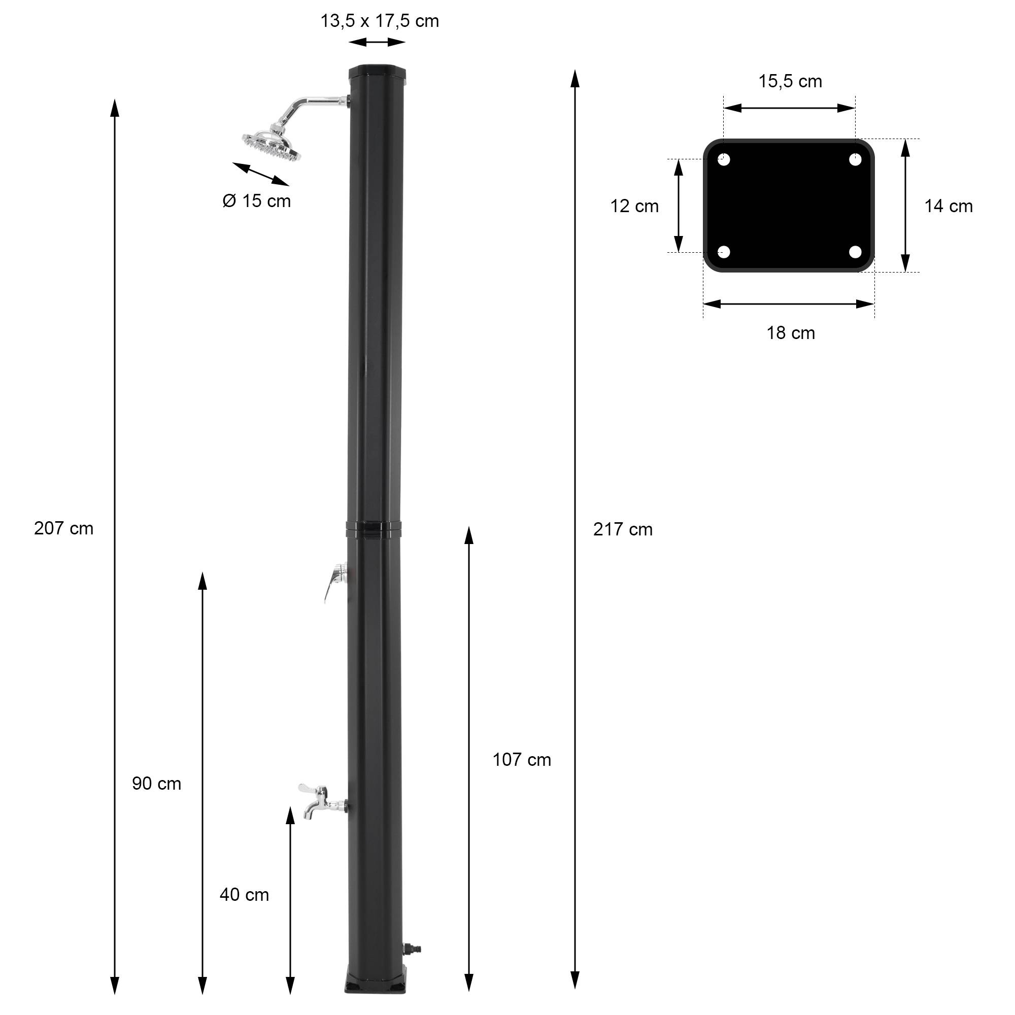 Ecd-Germany - Douche solaire pour l’extérieur 35 litres noir/argent + robinet raccord eau pied - Imagen 8
