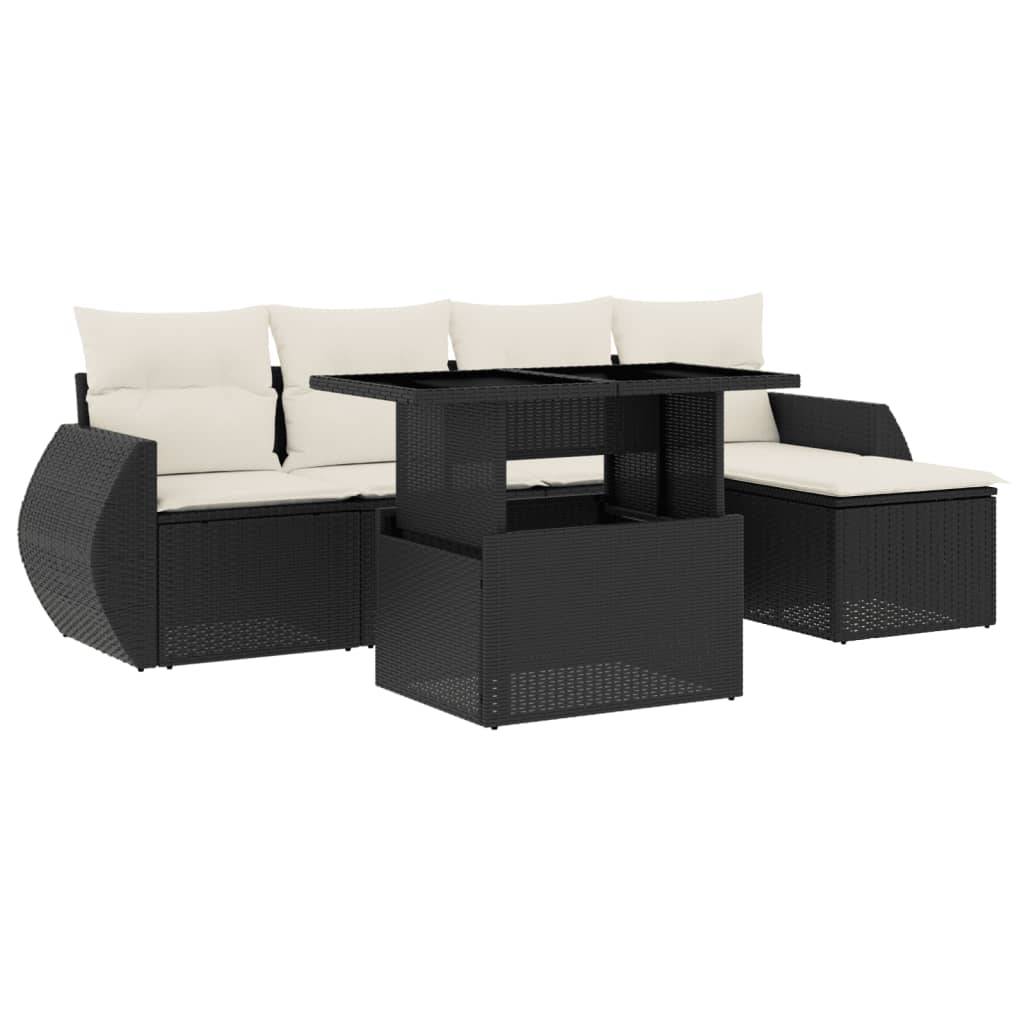 Ensemble de jardin 5 places résine tressée table ajustable et pouf modulable noir – ComfortXL Outdoor Living - Image 2