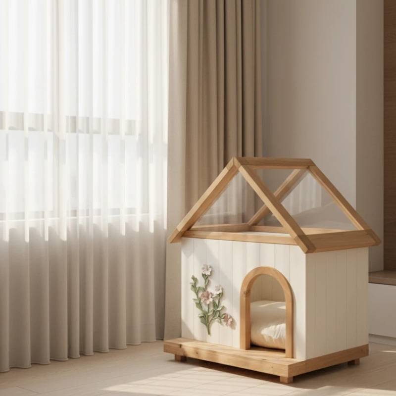 ComfortXL - Niche pour chat et petit chien en bois blanc 68 x 55 x 80 cm toit transparent - ComfortXL Outdoor Living