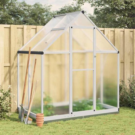 Serre de Jardin Aluminium Polycarbonate 1,93m² avec Base Argent - ComfortXL Outdoor Living - Image 1