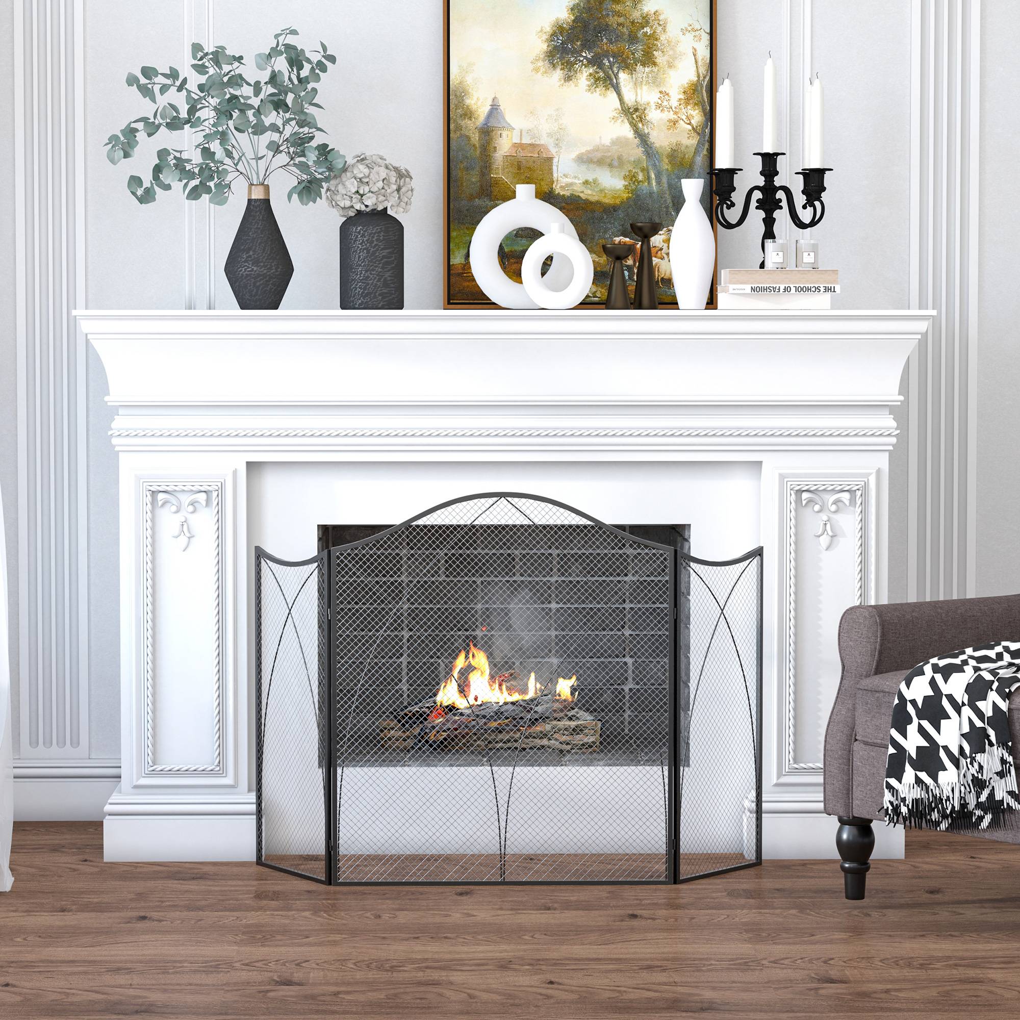 ComfortXL - Pare-feu décoratif pliable 3 panneaux en métal pour sécurité cheminée 126x76cm – ComfortXL Outdoor Living
