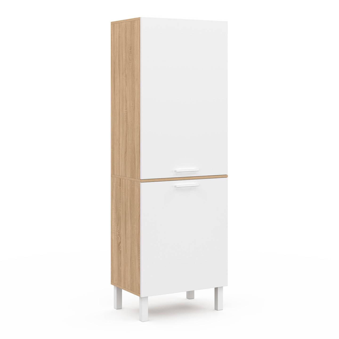 Colonne de cuisine 60 cm CINA 2 portes façon hêtre et blanc - Image 2