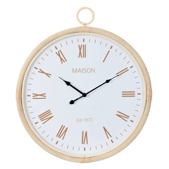 Horloge Murale en Rotin "Kyr" 64cm Blanc - Image 1