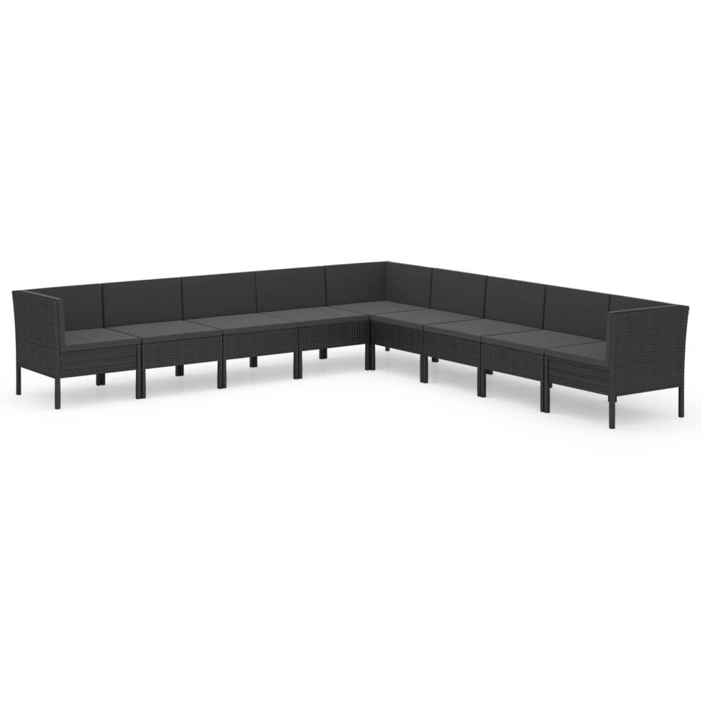 Helloshop26 - Salon de jardin meuble d'extérieur ensemble de mobilier 9 pièces avec coussins résine tressée noir - Imagen 1