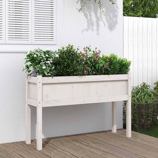 ComfortXL - Grande jardinière surélevée bois 110x31x70 cm potager terrasse Blanc – ComfortXL Outdoor Living - Image 1