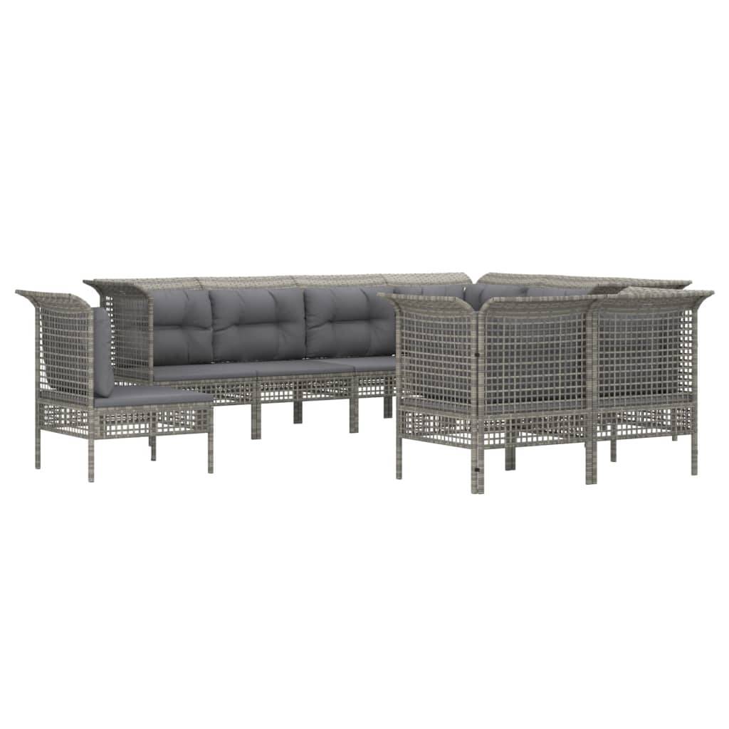 Helloshop26 - Salon de jardin meuble d'extérieur ensemble de mobilier 9 pièces avec coussins gris résine tressée - Imagen 1