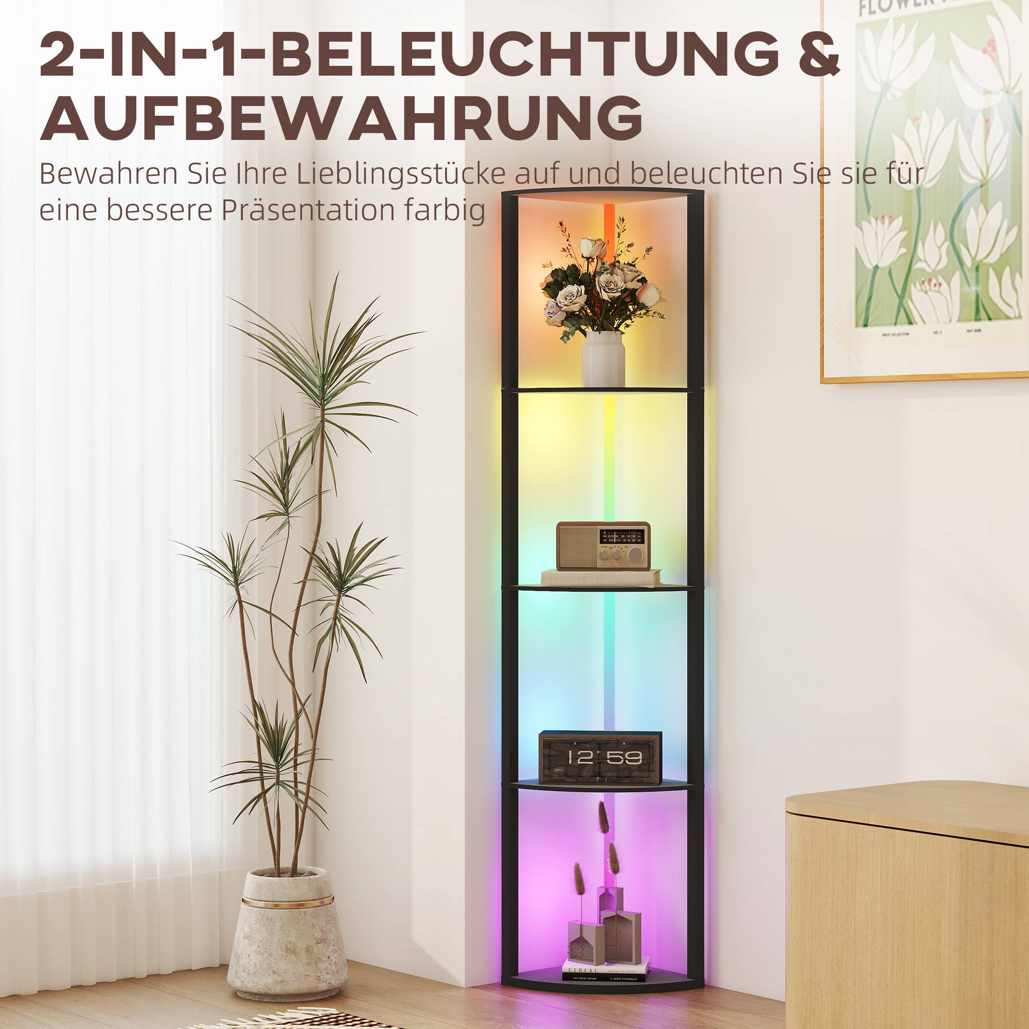 Lampadaire LED, intensité variable sur 5 niveaux, avec étagère, changement de couleur RGB, télécommande - Image 7