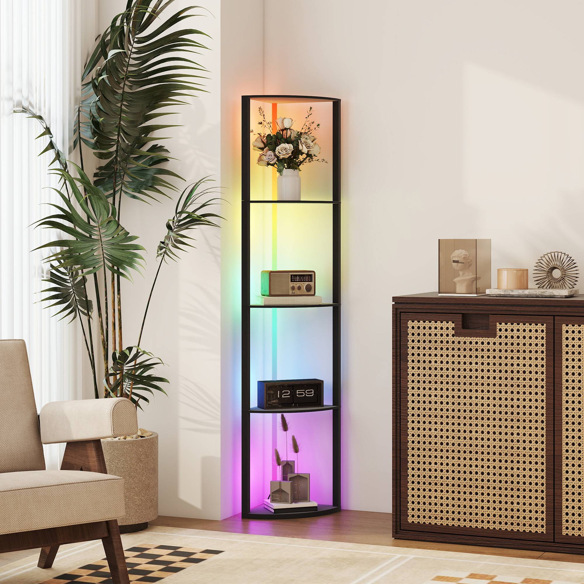 Lampadaire LED, intensité variable sur 5 niveaux, avec étagère, changement de couleur RGB, télécommande - Image 4
