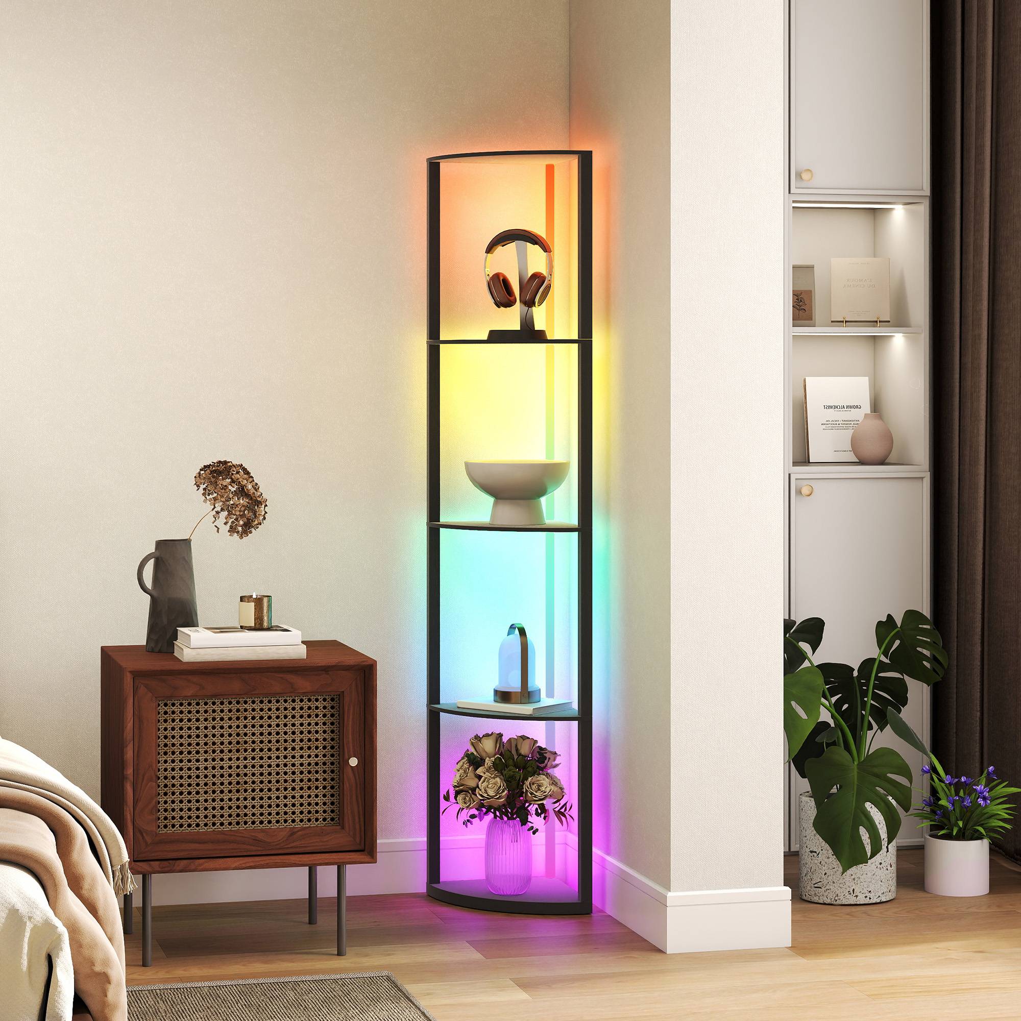 Lampadaire LED, intensité variable sur 5 niveaux, avec étagère, changement de couleur RGB, télécommande - Image 3