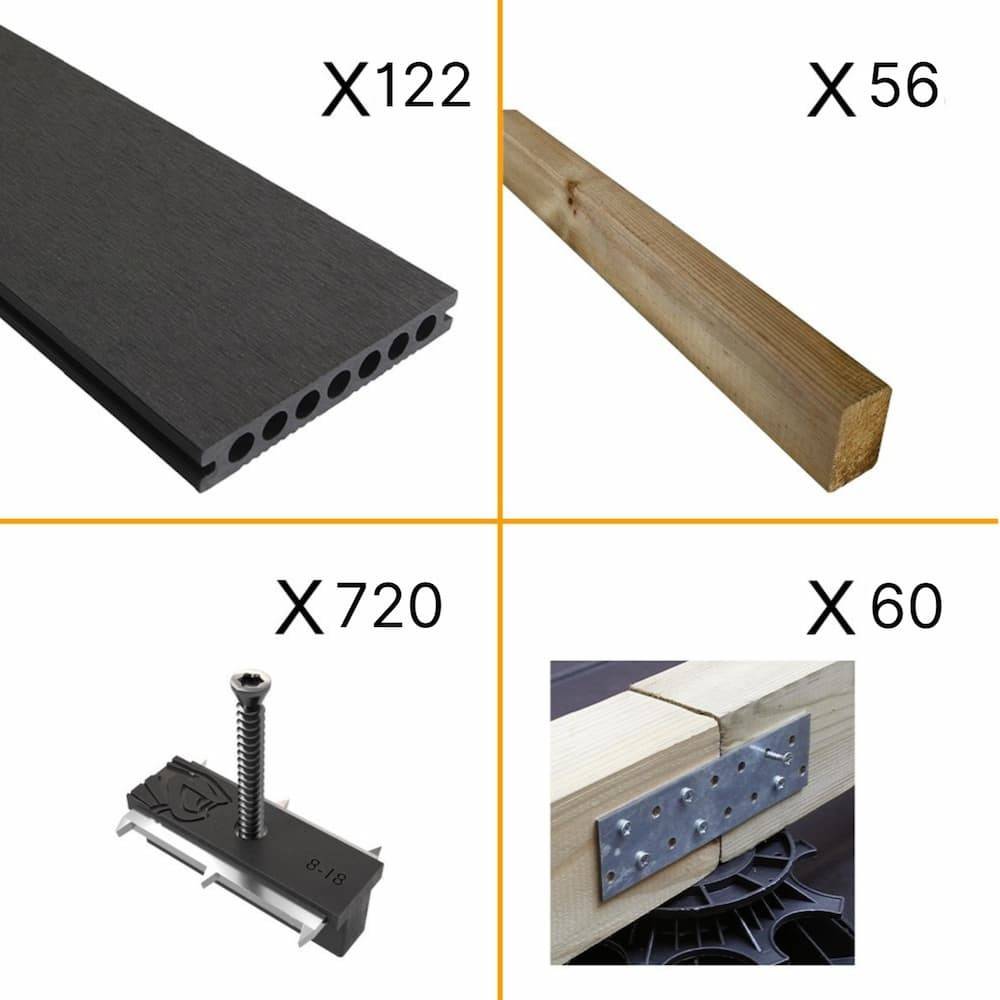 Kit Terrasse ATLANTA 40m² - 122 Lames de Terrasse (220 x 14.5 x 2.25 cm) - Anthracite - Garantie 15 ans - Fixation par Clips - Imagen 2