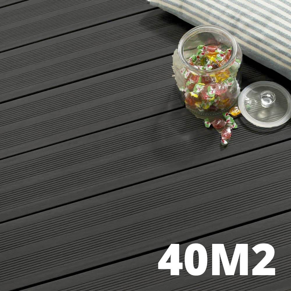 Kit Terrasse ATLANTA 40m² - 122 Lames de Terrasse (220 x 14.5 x 2.25 cm) - Anthracite - Garantie 15 ans - Fixation par Clips - Imagen 1