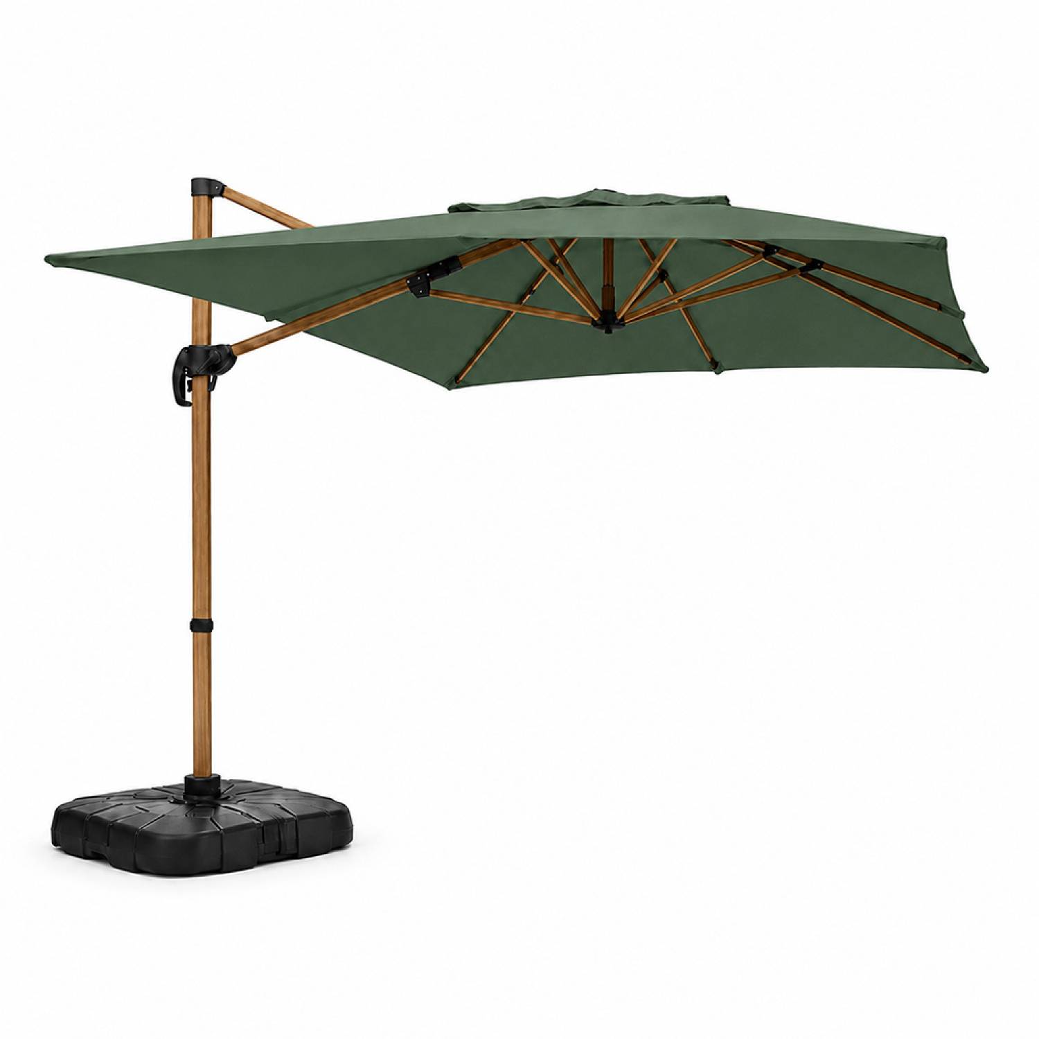 Parasol rectangulaire 2x3m déporté rotatif vert structure effet bois PIANA - Image 1