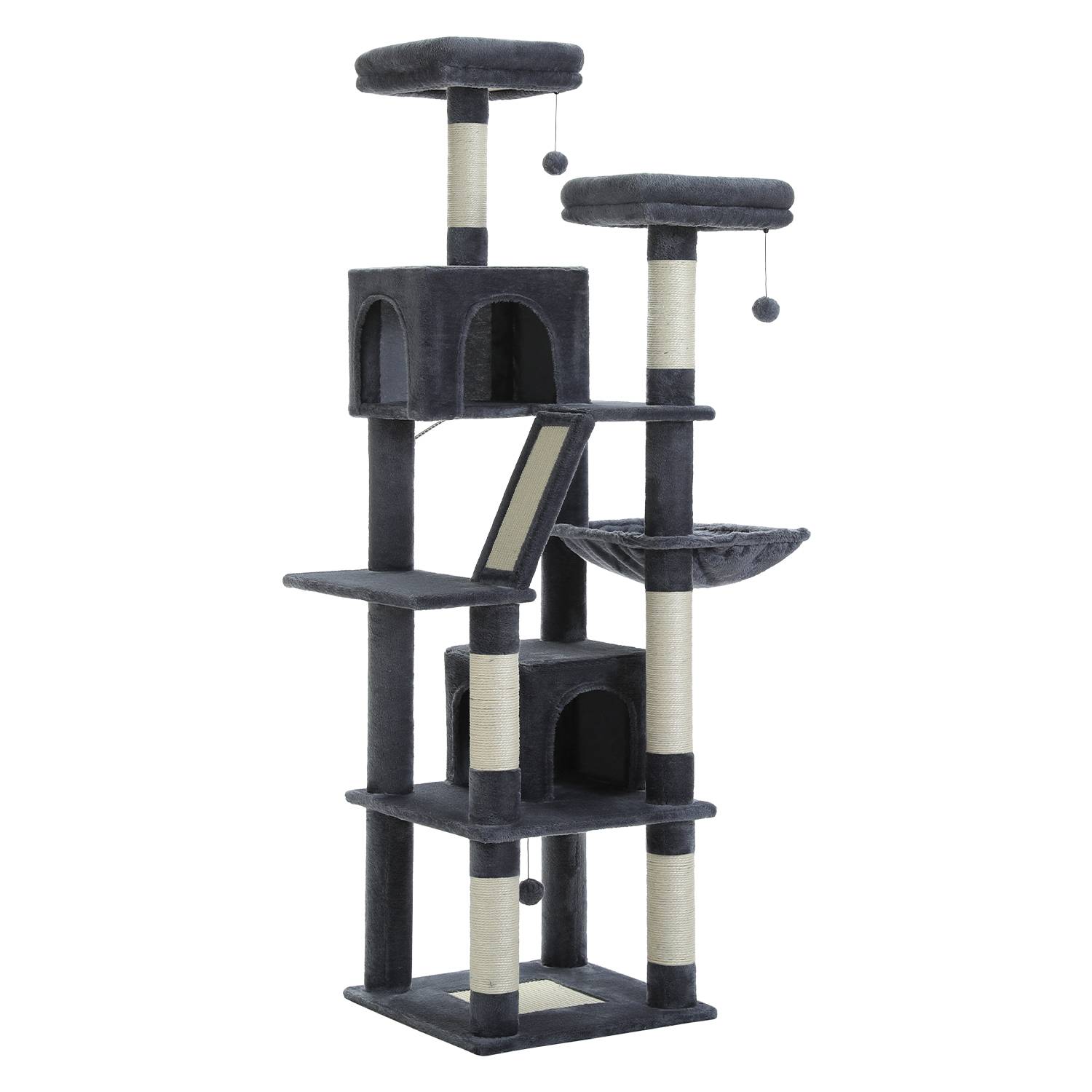 Grand Arbre à Chat Multi-Niveaux 180 cm Gris Foncé PAWZ Road - Image 1