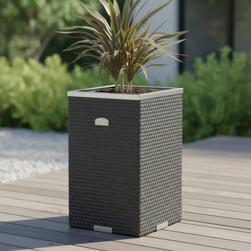 Rattan Art - Jardinière en résine tressée avec cadre en aluminium 35 x 35 x 60 cm - Imagen 2