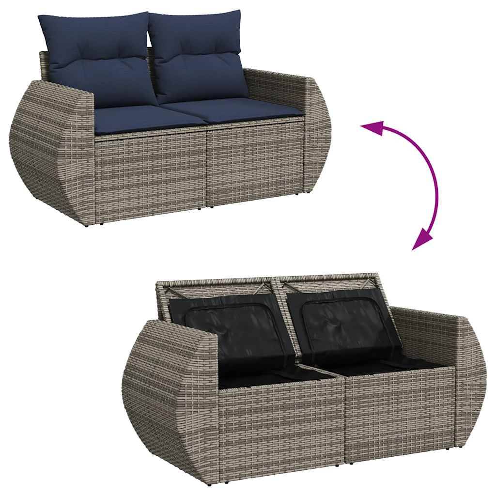 Salon de jardin 8 places Gris Résine tressée modulable Rangement et table haute Coussins Bleu – ComfortXL Outdoor Living - Image 9