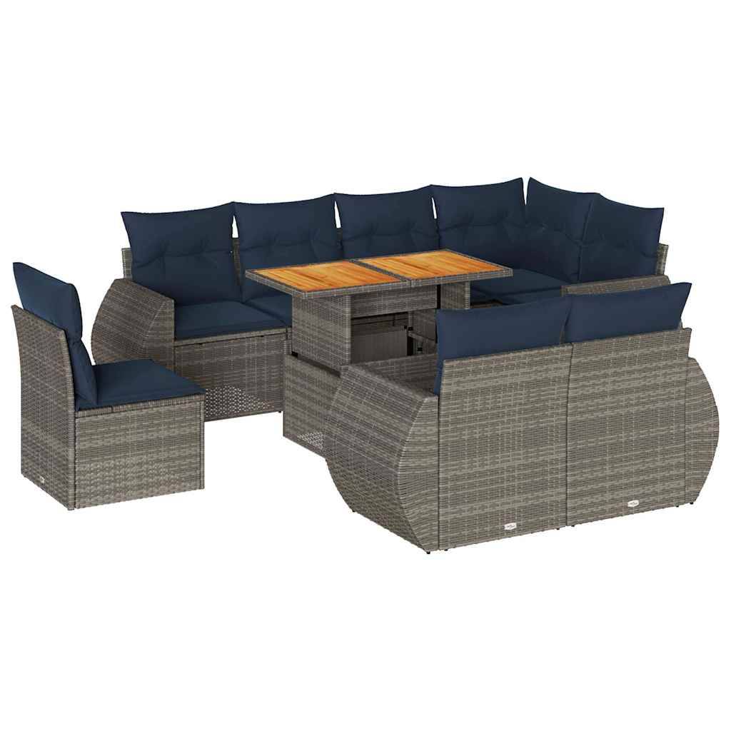 Salon de jardin 8 places Gris Résine tressée modulable Rangement et table haute Coussins Bleu – ComfortXL Outdoor Living - Image 2