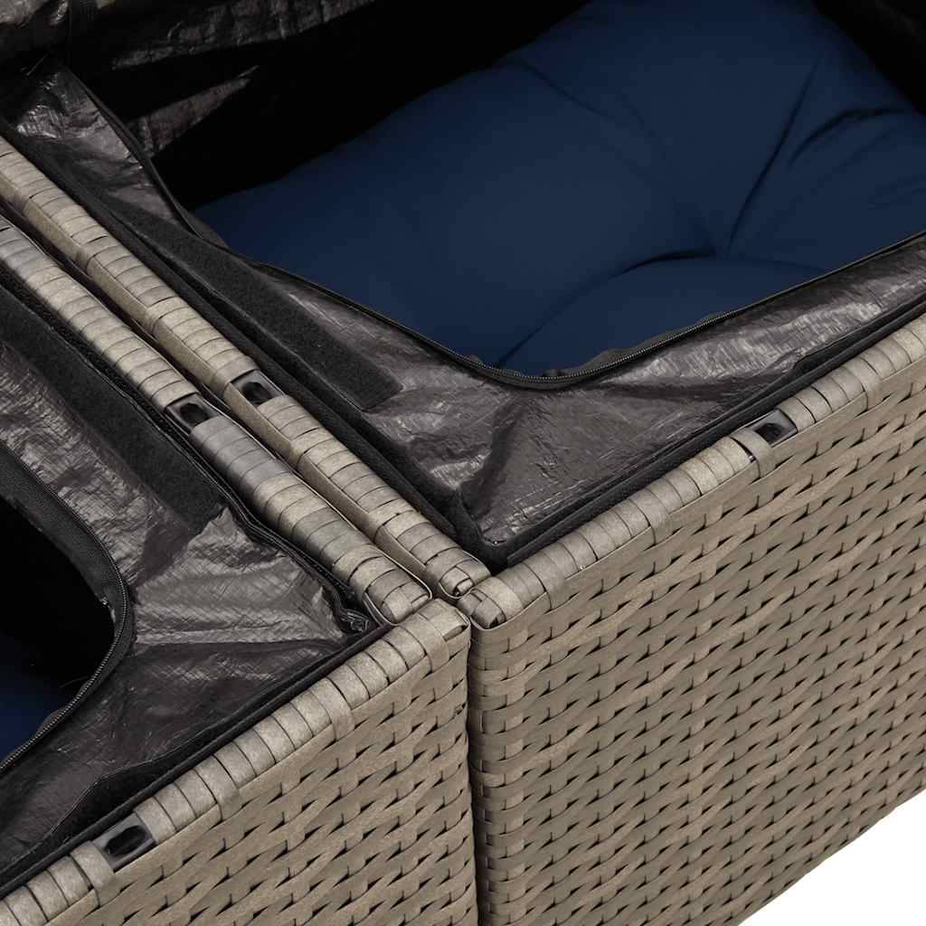 Salon de jardin 8 places Gris Résine tressée modulable Rangement et table haute Coussins Bleu – ComfortXL Outdoor Living - Image 4