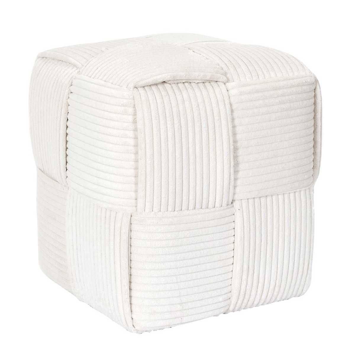 Pouf cube en velours côtelé tressé coloris crème - AMORY - Image 1